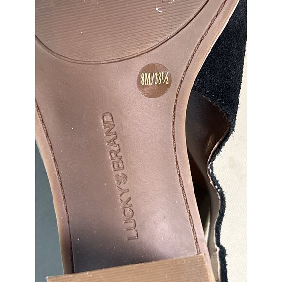 Lucky Brand Keight Black Suede Cut Out Side Peep Toe Sandal Booties Women 8M - Picture 7 of 8